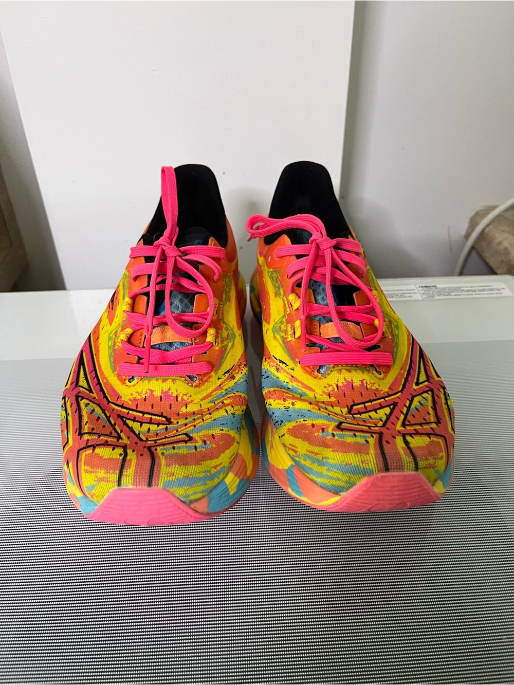 Asics noosa tri 15 Multicolor Neon Pink Yellow Blue Patterned Running Sneakers - Picture 3 of 6